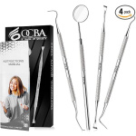 OCBA Zahnarzt Instrumente Zahnpflege Set 4Pcs Dental Kit Edelstahl Zähne Kit Professionelle Zahnsonde Zahnhygiene Tools Mundspiegel Zahnstein Schaber